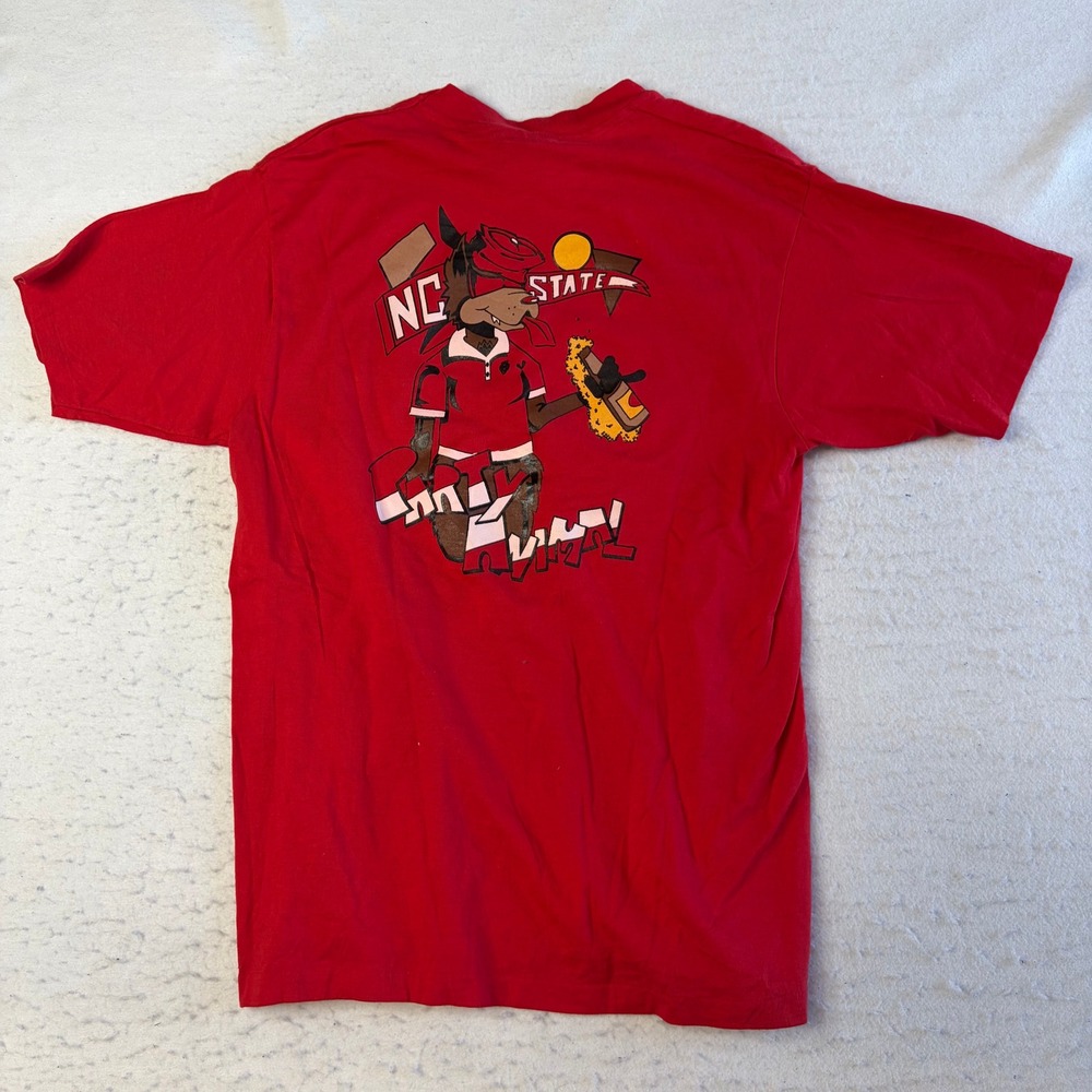 Hanes T-Shirt Mens Large Red NC State Wolfpack Party Animal Vintage‎ 80s 50/50
